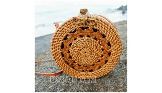new rattan handbags circle design motif bow close handle leather